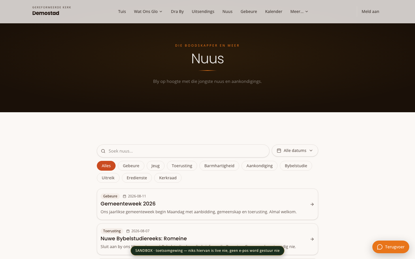 Nuusblad met filters volgens kategorie